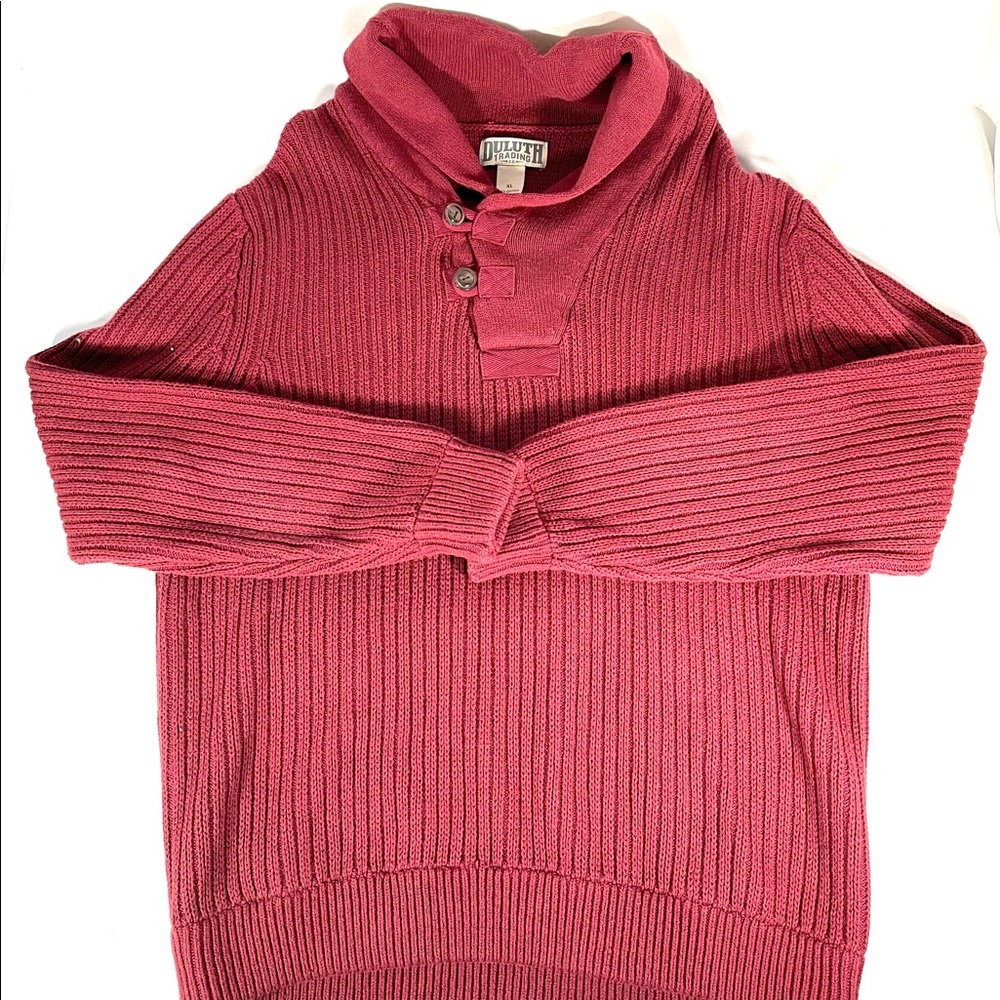 DULUTH TRADING Mens XL Thick Sweater Shawl Collar Red Cotton Wool Blend